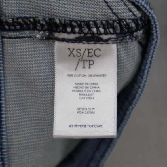 CAbi Stretch Denim Jean Jacket Size XS Blue & White Striped Decorative Buttons - Picture 5 of 7